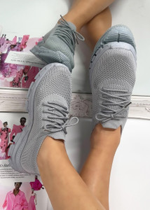 Cassidy Lace Up Sock Style Chunky Sole Trainers in Grey