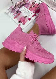 Cassidy Lace Up Sock Style Chunky Sole Trainers in Pink