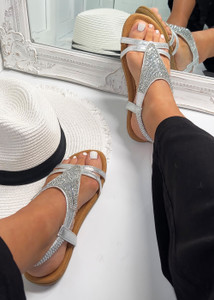 Caprera Diamanté Jewelled Strappy Sandals in Silver