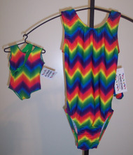 Gymnastics leotards in a bold chevron spandex - one for you and one for your 18" doll.  Free scrunchie included for you, and free headband for your doll. This doll leotard was made to fit the American Girl dolls, but will fit most similar body type 18" dolls.