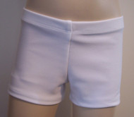 Perfectly priced shiny white premium spandex gymnastics and/or dance shorts.
