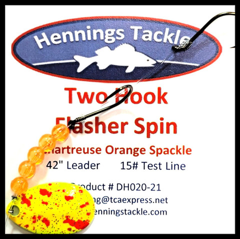 Two Hook Flasher Spin - Chartreuse Orange Spackle