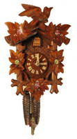 Rombach and Haas 1 Day Black Forest Bird Leaf and Painted Flowers Cuckoo Clock 1202P