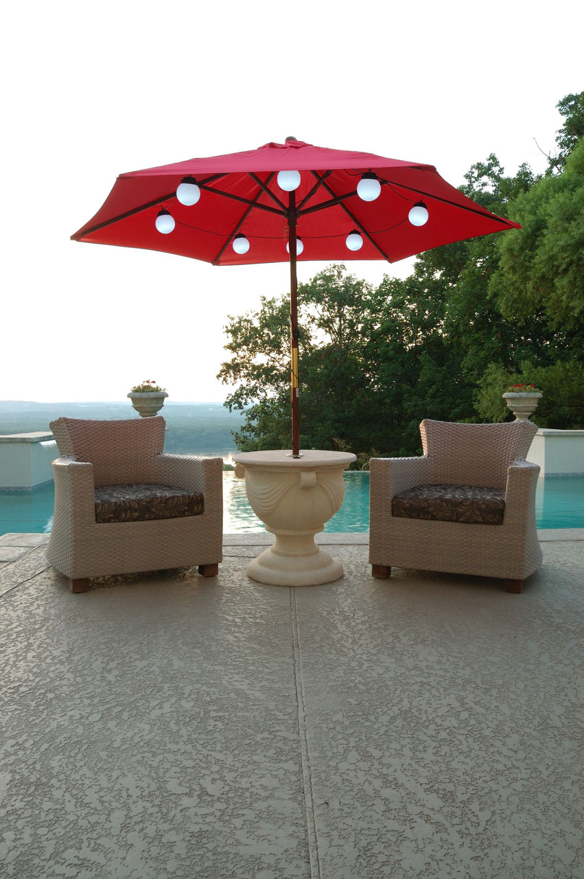 Solar Powered White Led Globe String Umbrella Lights 8 Globes Patio Living Concepts