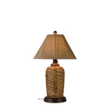 South Pacific Table Lamp - Woven Bamboo Resin Base with Linen Sesame Sunbrella Fabric Lamp Shade