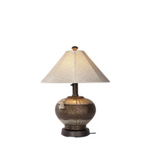 Phoenix Table Lamp - Bronze Base with Silver Linen Canvas Sunbrella Fabric Lamp Shade