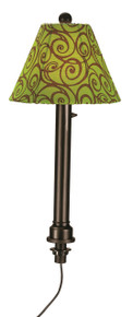 Umbrella Table Lamp - Bronze Body with Green Outdoor Pattern Fabric Lamp Shade