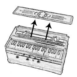 Removing the top cover of a harmonium
