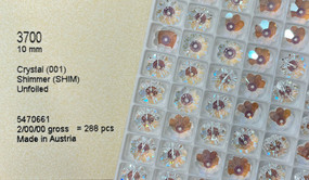 Swarovski Sew-on 3700 - 10mm, Crystal Shimmer (001 SHIM) Unfoiled, 288pcs