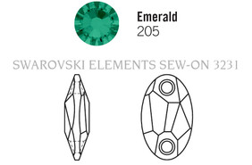 Swarovski Sew-on 3231 - 28x17mm, Emerald (205) Unfoiled, 1pc