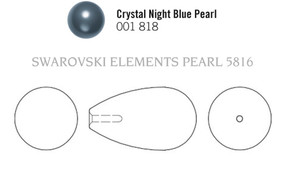 Swarovski Pearl 5816 - 11.5x6mm, Night Blue (818), Half Drilled, 6pcs