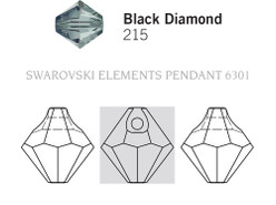 Crystal Pendant 6301 - 8mm, Black Diamond (215), 12pcs