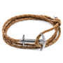 Anchor & Crew Light Brown Admiral Anchor Silver and Braided Leather Bracelet