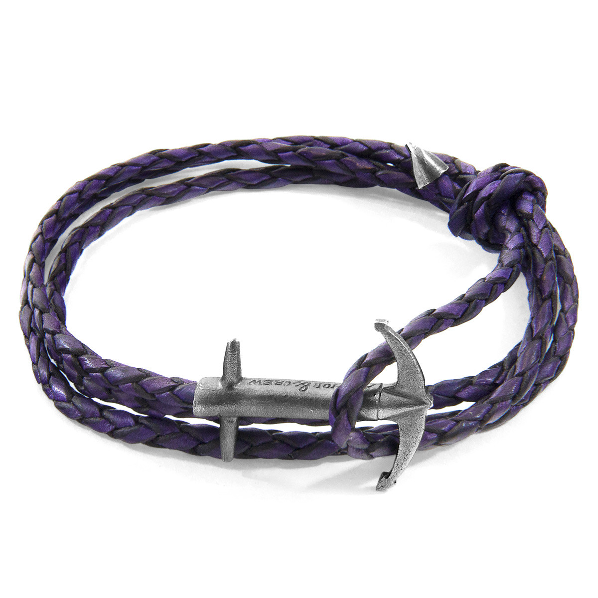 Anchor & Crew Grape Purple Admiral Anchor Silver and Braided Leather Bracelet