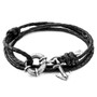 Anchor & Crew Coal Black Clyde Anchor Silver and Braided Leather Bracelet