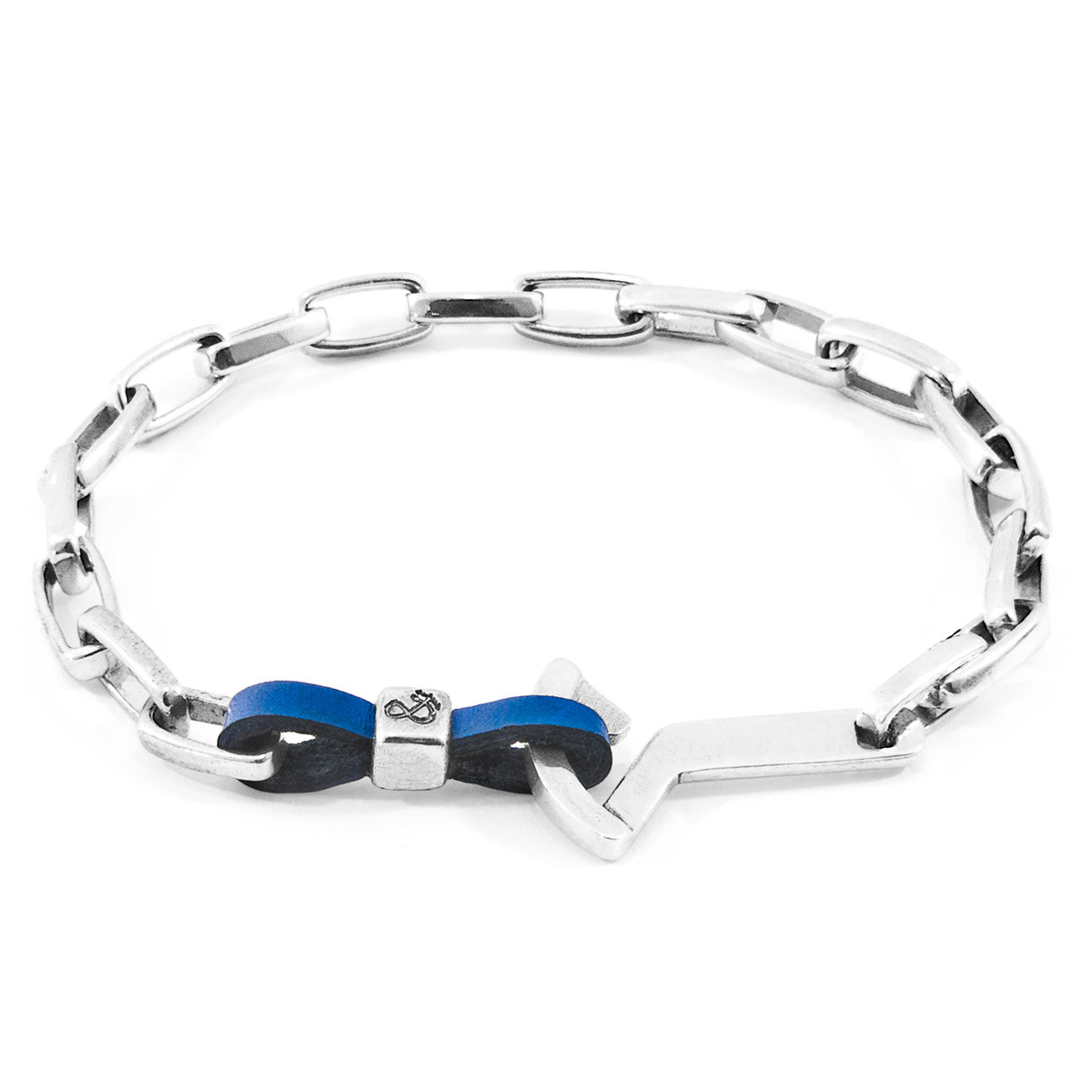 Anchor & Crew Royal Blue Frigate Silver and Flat Leather Bracelet