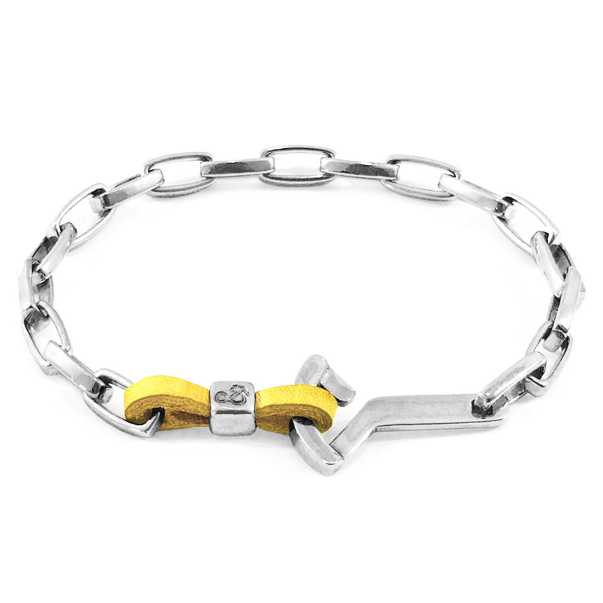 Anchor & Crew Mustard Yellow Frigate Silver and Flat Leather Bracelet