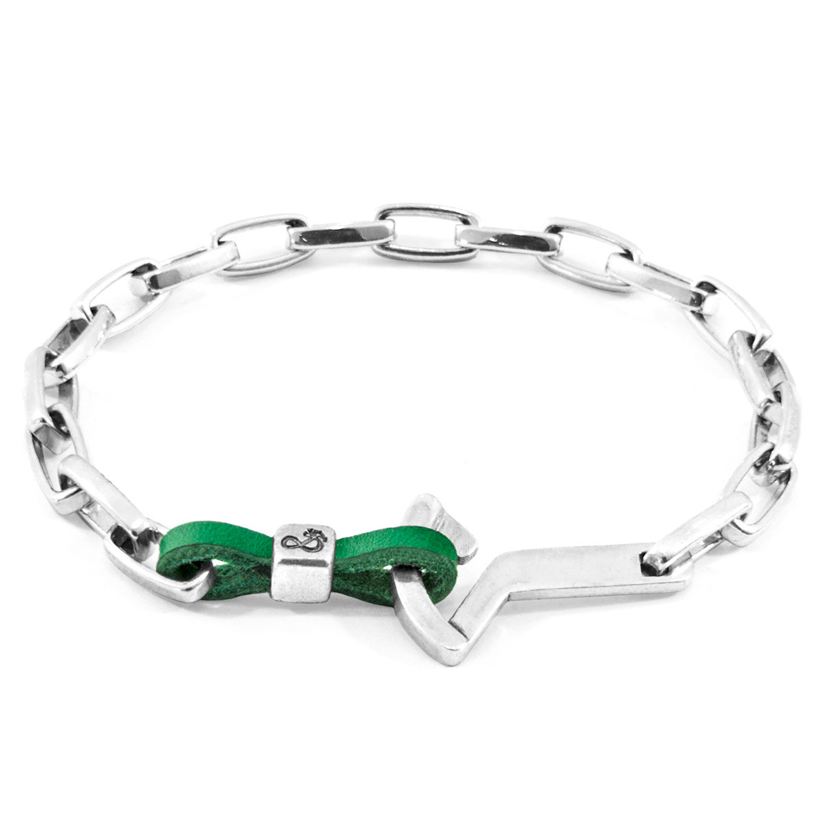 Anchor & Crew Fern Green Frigate Silver and Flat Leather Bracelet