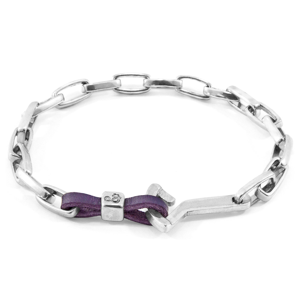 Anchor & Crew Grape Purple Frigate Silver and Flat Leather Bracelet