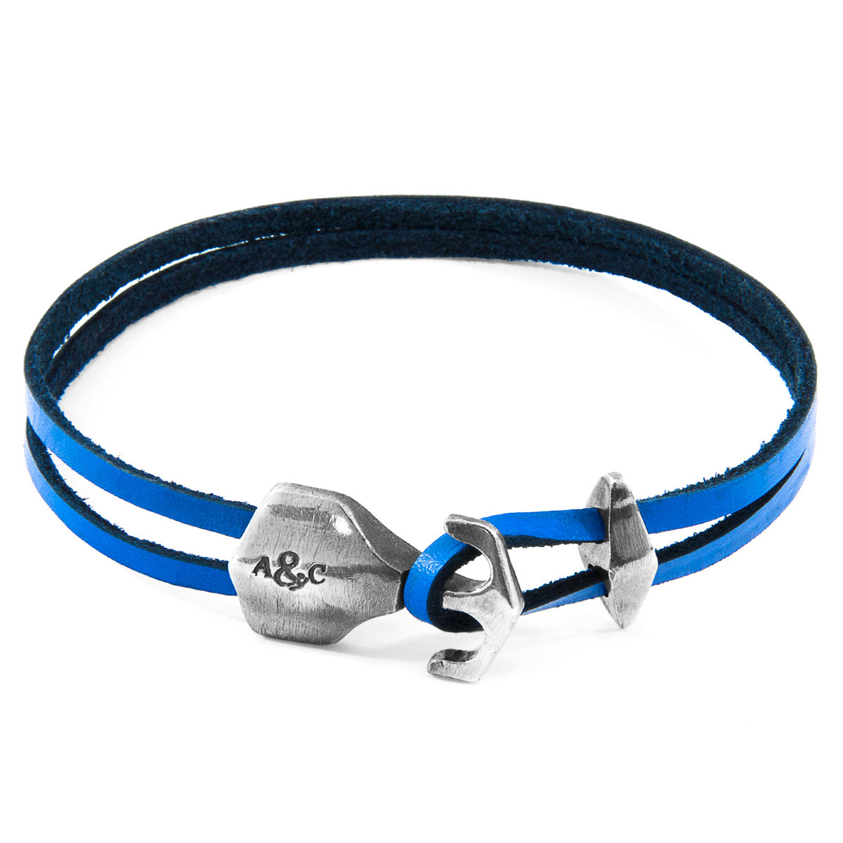 Anchor & Crew Royal Blue Delta Anchor Silver and Flat Leather Bracelet