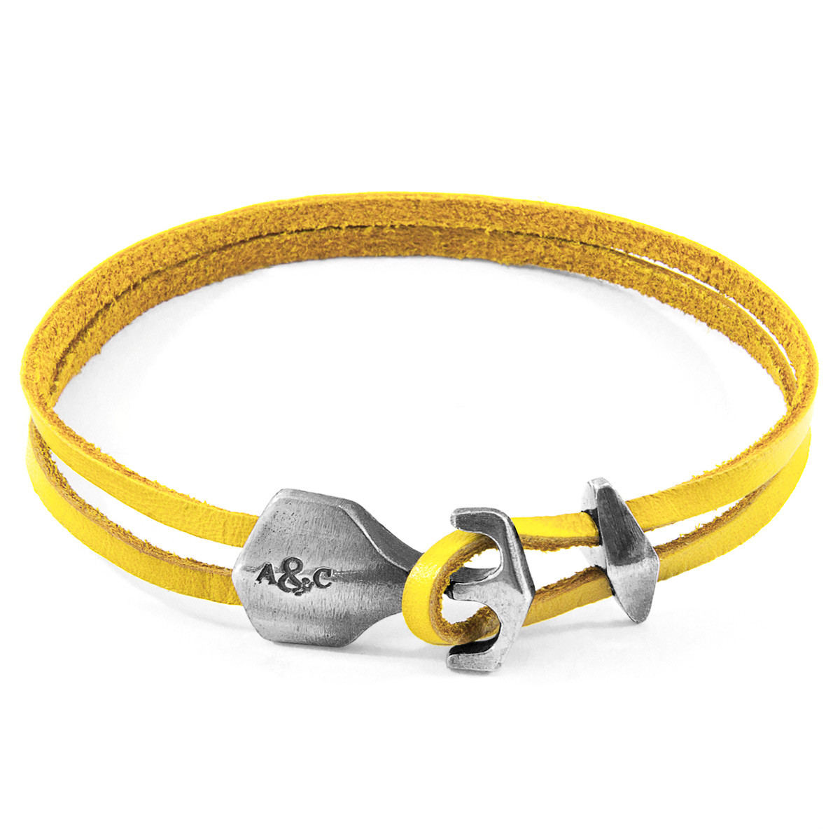 Anchor & Crew Mustard Yellow Delta Anchor Silver and Flat Leather Bracelet