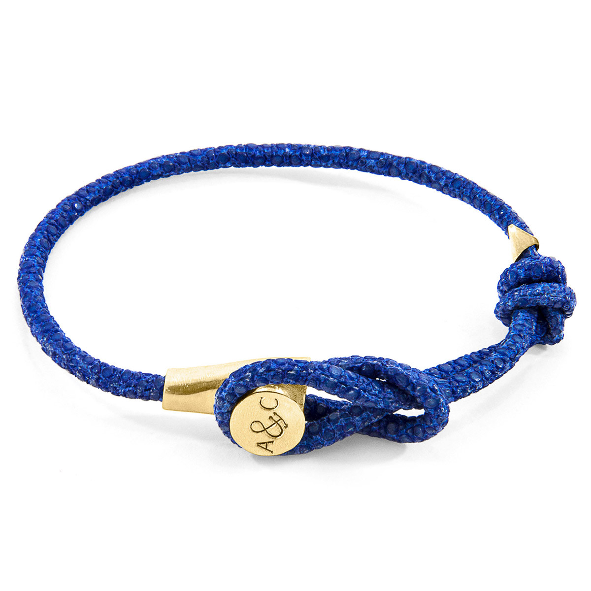 Anchor & Crew Azure Blue Dundee 9ct Yellow Gold and Stingray Leather Bracelet