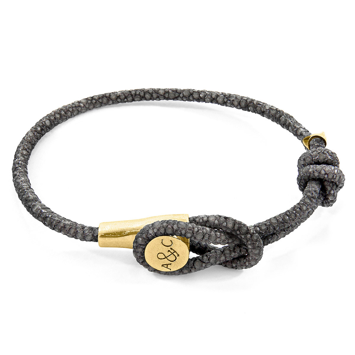 Anchor & Crew Shadow Grey Dundee 9ct Yellow Gold and Stingray Leather Bracelet