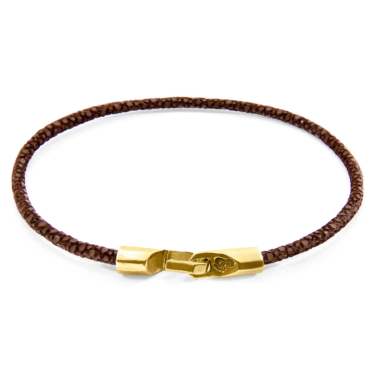 Anchor & Crew Mocha Brown Talbot 9ct Yellow Gold and Stingray Leather Bracelet