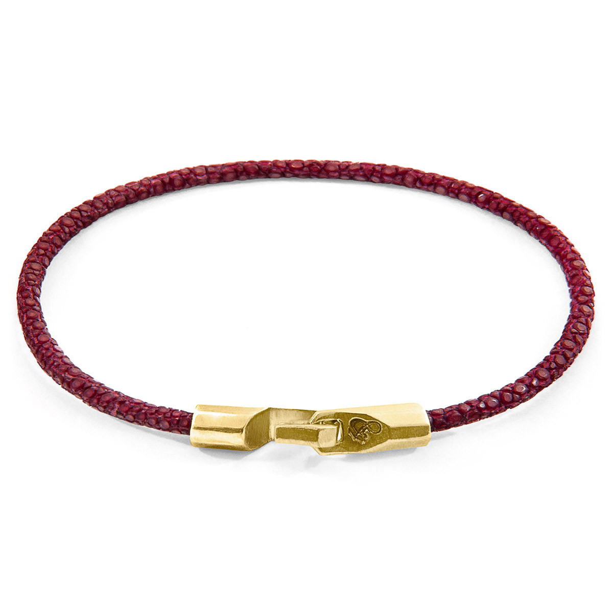 Anchor & Crew Bordeaux Red Talbot 9ct Yellow Gold and Stingray Leather Bracelet