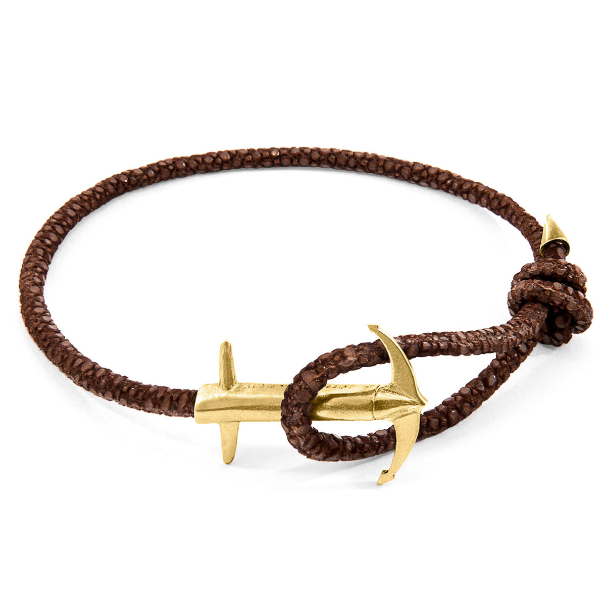 Anchor & Crew Mocha Brown Admiral Anchor 9ct Yellow Gold and Stingray Leather Bracelet