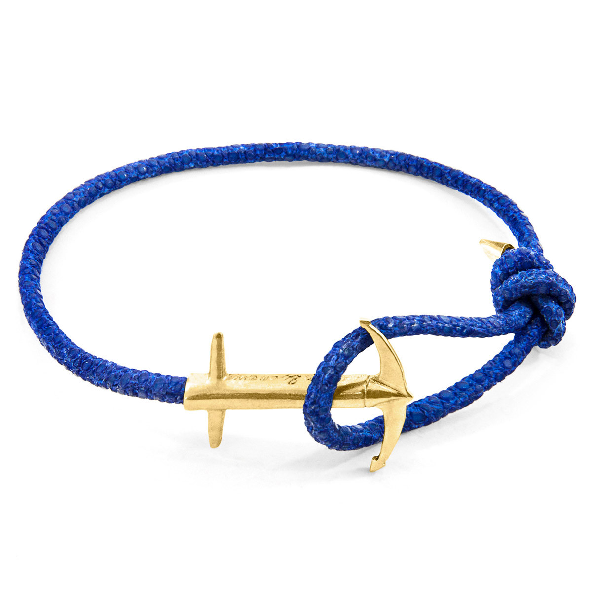 Anchor & Crew Azure Blue Admiral Anchor 9ct Yellow Gold and Stingray Leather Bracelet