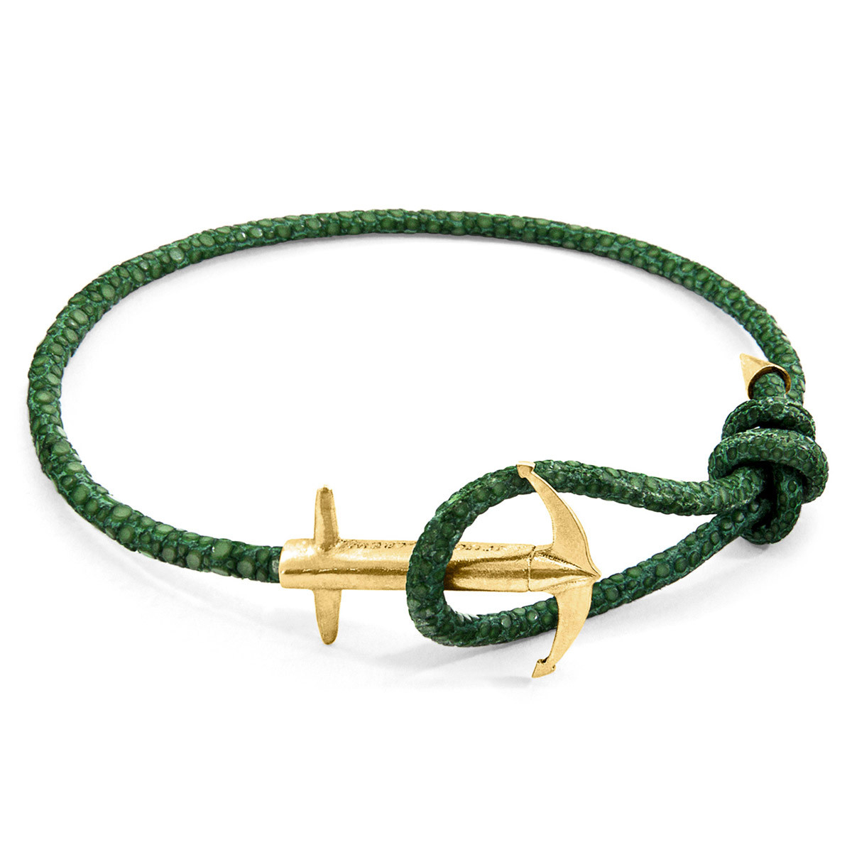 Anchor & Crew Racing Green Admiral Anchor 9ct Yellow Gold and Stingray Leather Bracelet