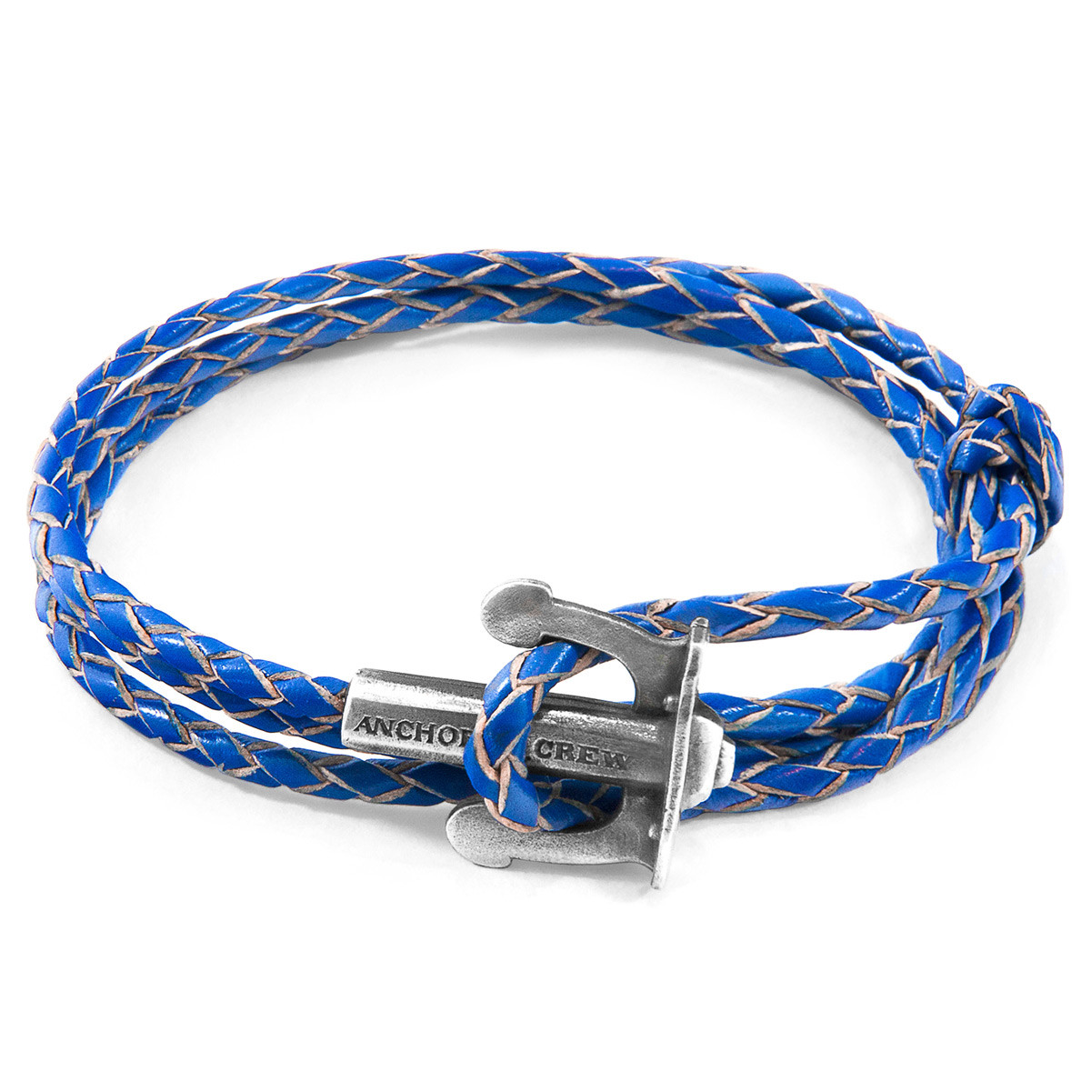 Anchor & Crew Royal Blue Union Anchor Silver and Braided Leather Bracelet