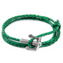 Anchor & Crew Fern Green Union Anchor Silver and Braided Leather Bracelet