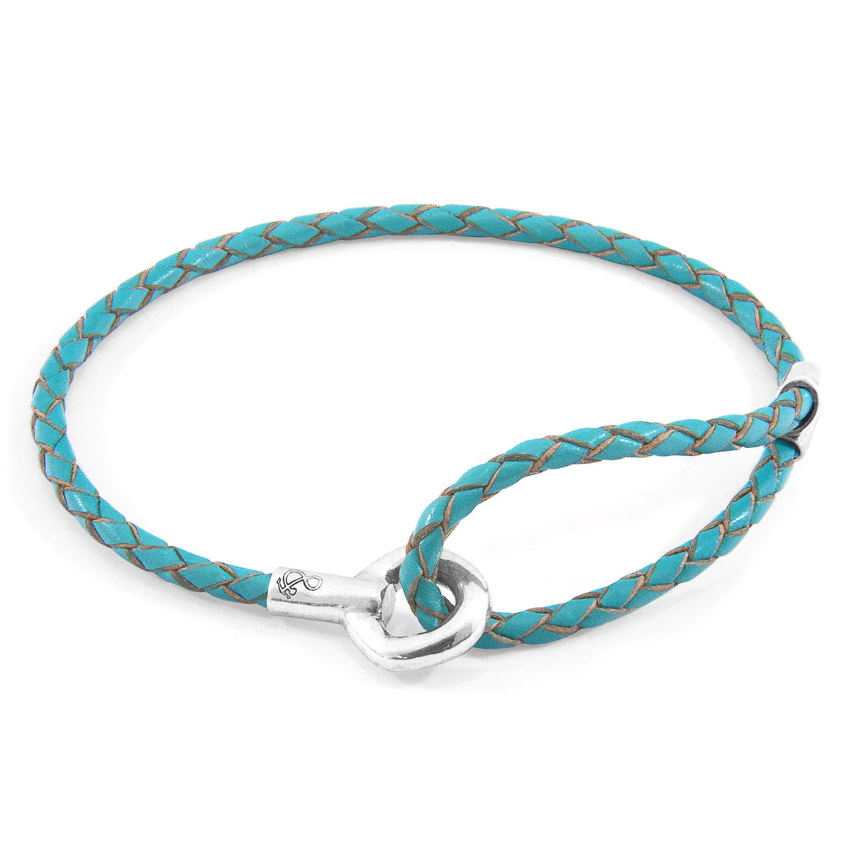 Anchor & Crew Turquoise Blue Blake Silver and Braided Leather Bracelet