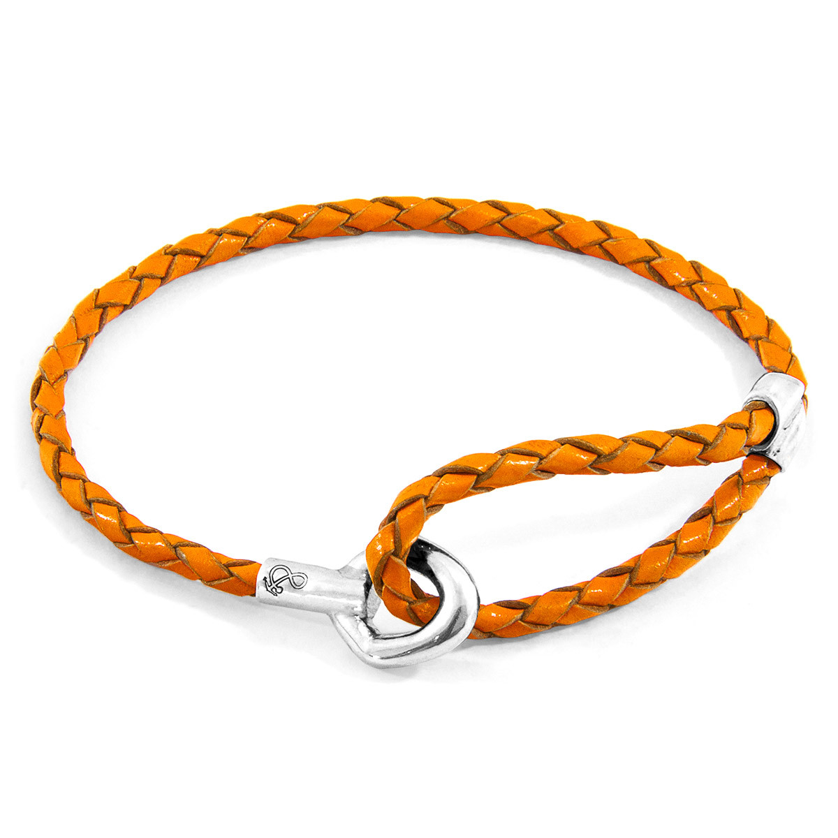 Anchor & Crew Fire Orange Blake Silver and Braided Leather Bracelet 