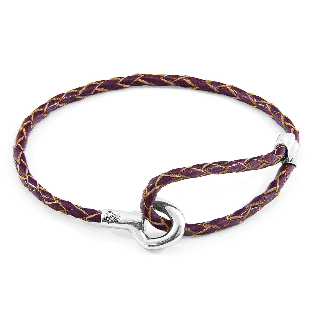 Anchor & Crew Deep Purple Blake Silver and Braided Leather Bracelet 