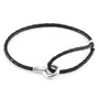 Anchor & Crew Coal Black Blake Silver and Braided Leather Bracelet 