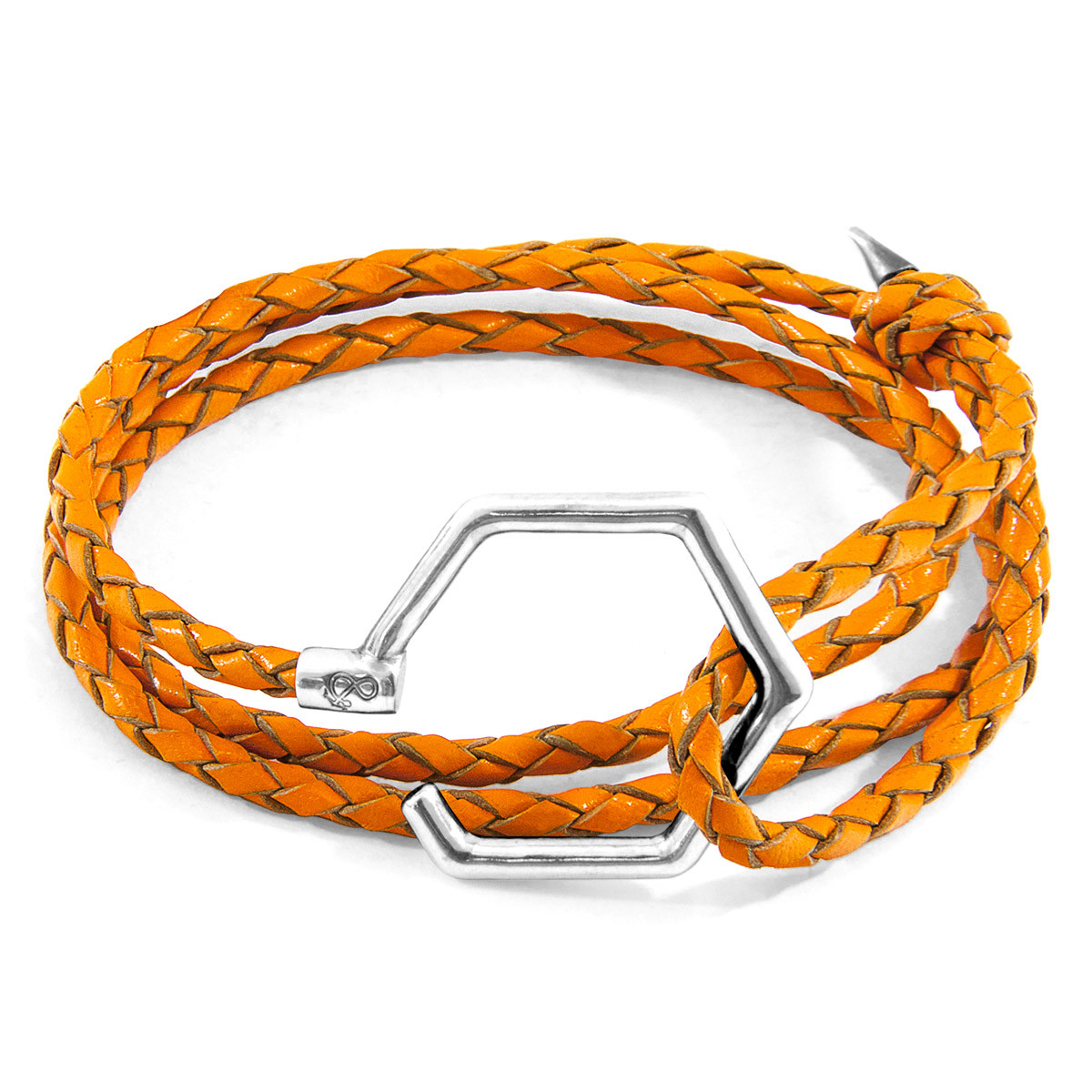 Anchor & Crew Fire Orange Storey Silver and Braided Leather Bracelet