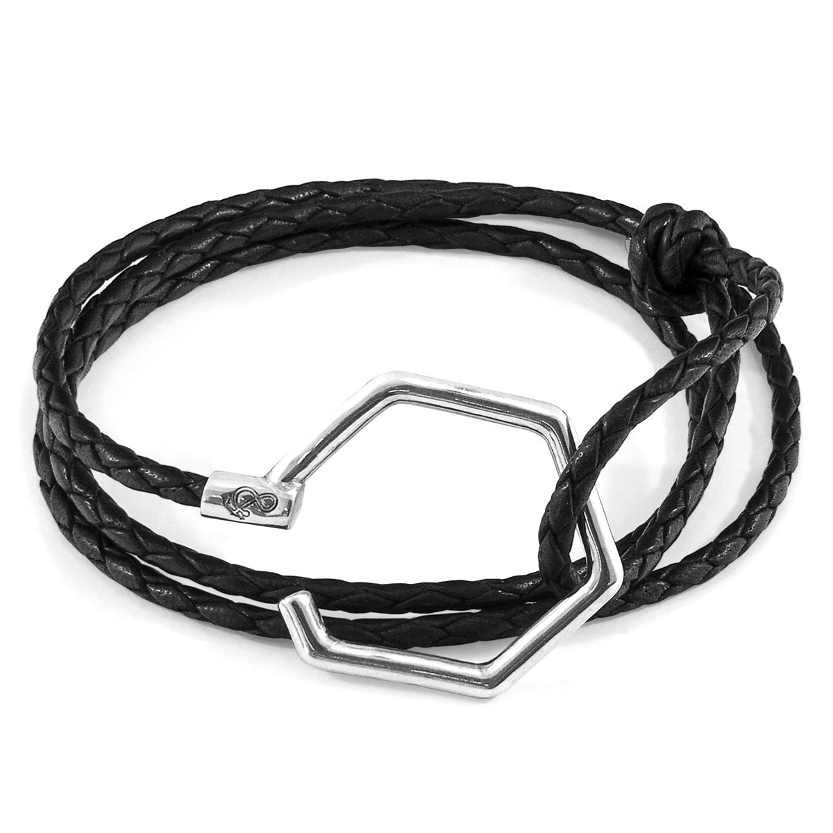 Anchor & Crew Coal Black Storey Silver and Braided Leather Bracelet