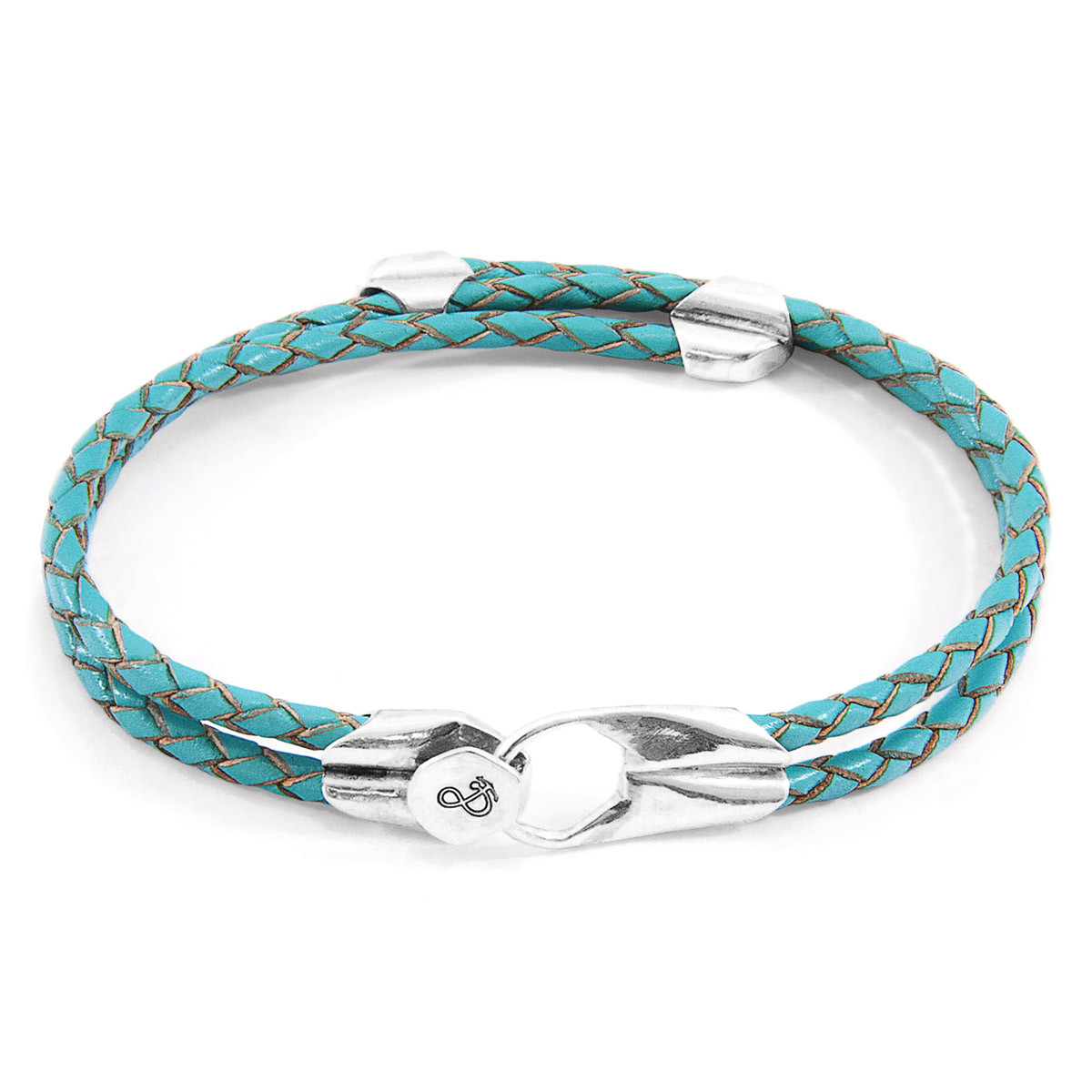 Anchor & Crew Turquoise Blue Conway Silver and Braided Leather Bracelet