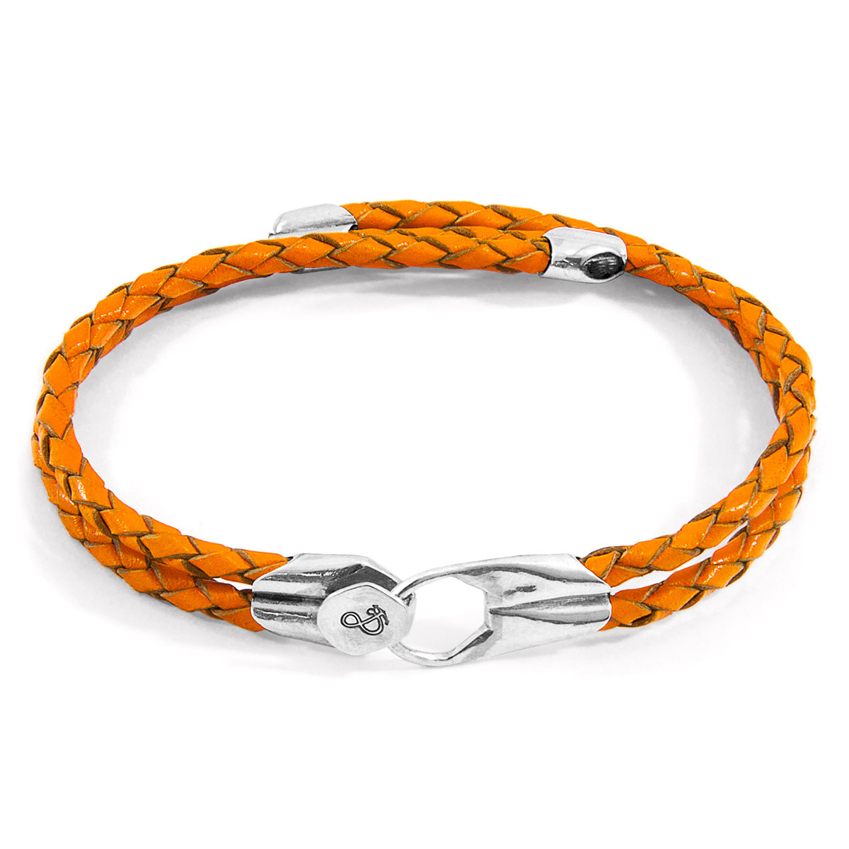 Anchor & Crew Fire Orange Conway Silver and Braided Leather Bracelet