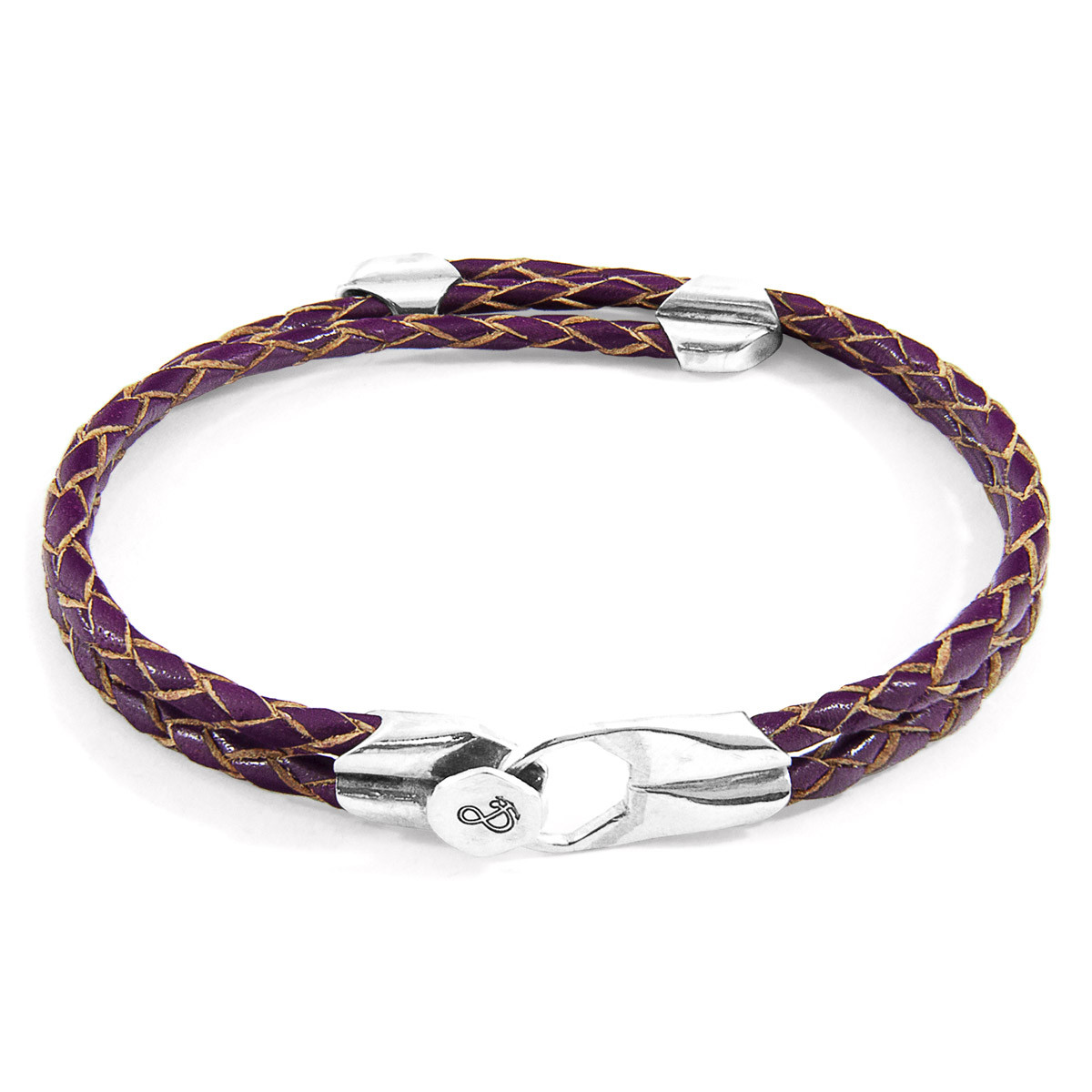 Anchor & Crew Deep Purple Conway Silver and Braided Leather Bracelet