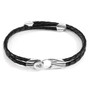 Anchor & Crew Coal Black Conway Silver and Braided Leather Bracelet