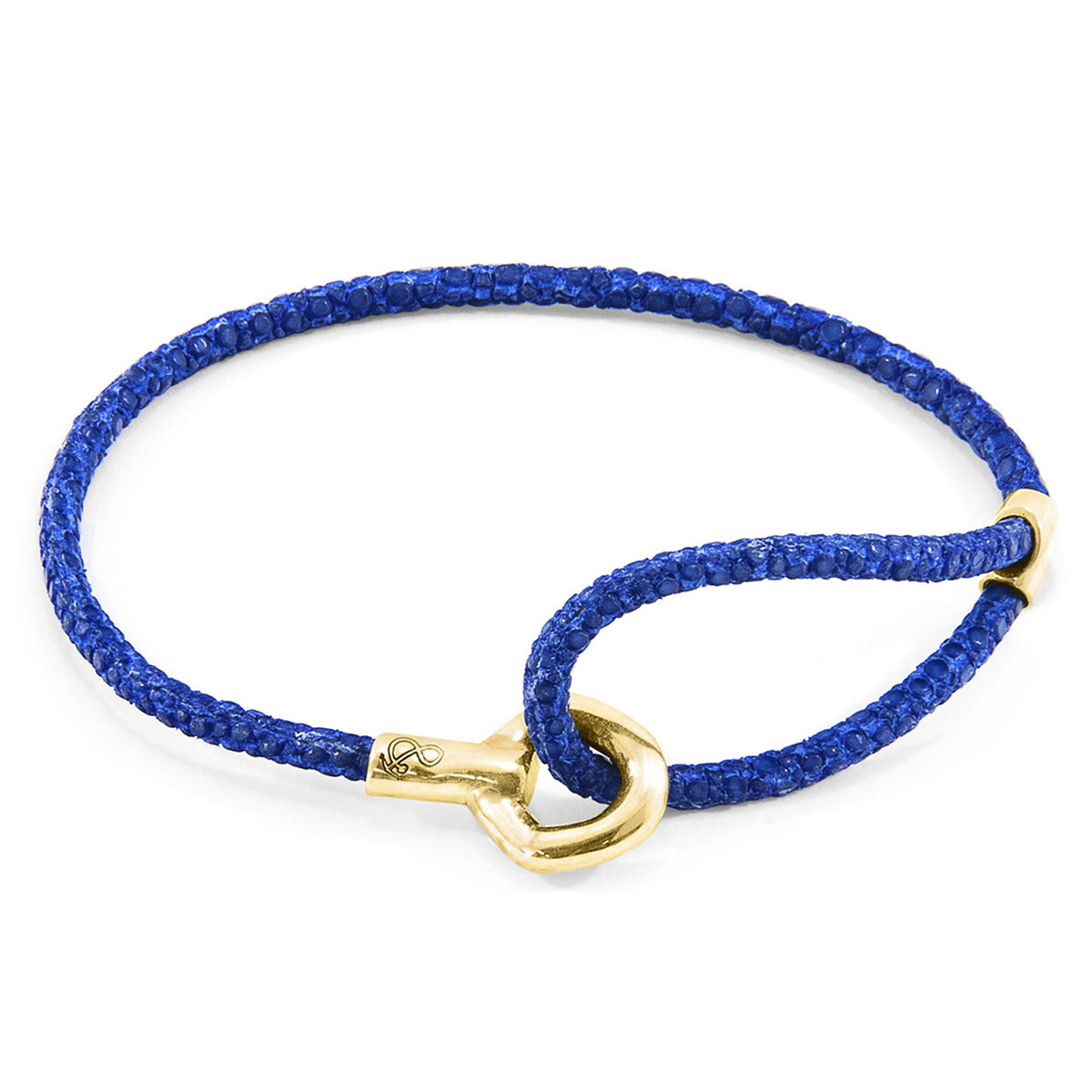 Anchor & Crew Azure Blue Blake 9ct Yellow Gold and Stingray Leather Bracelet