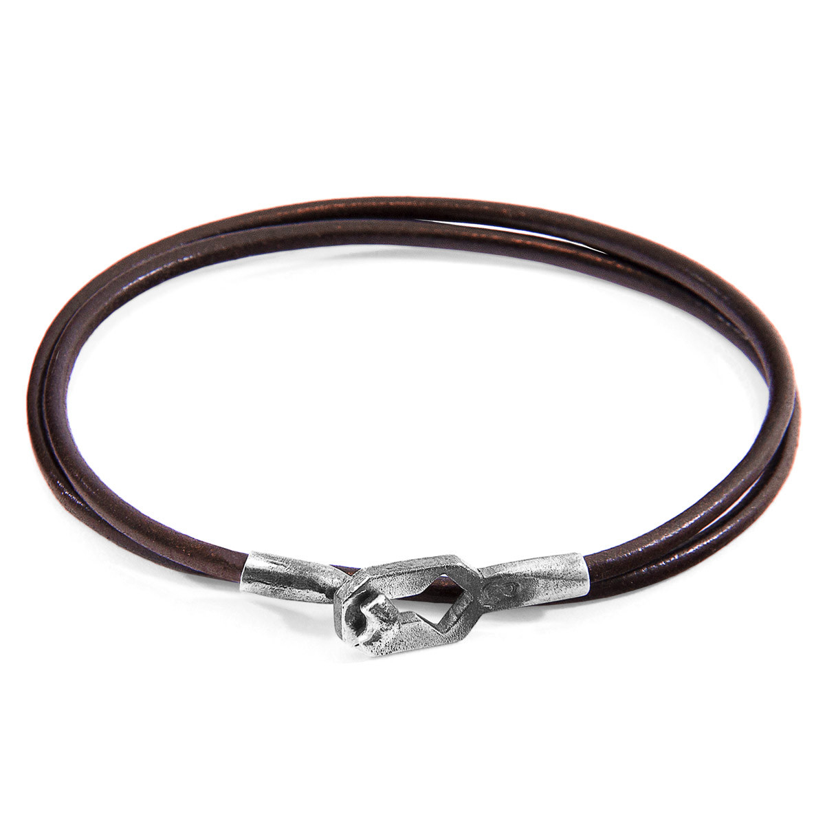 Anchor & Crew Mocha Brown Tenby Silver and Round Leather Bracelet