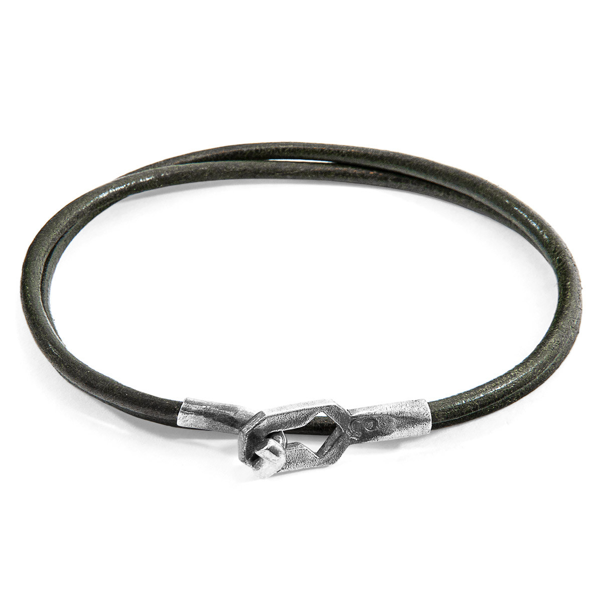 Anchor & Crew Racing Green Tenby Silver and Round Leather Bracelet
