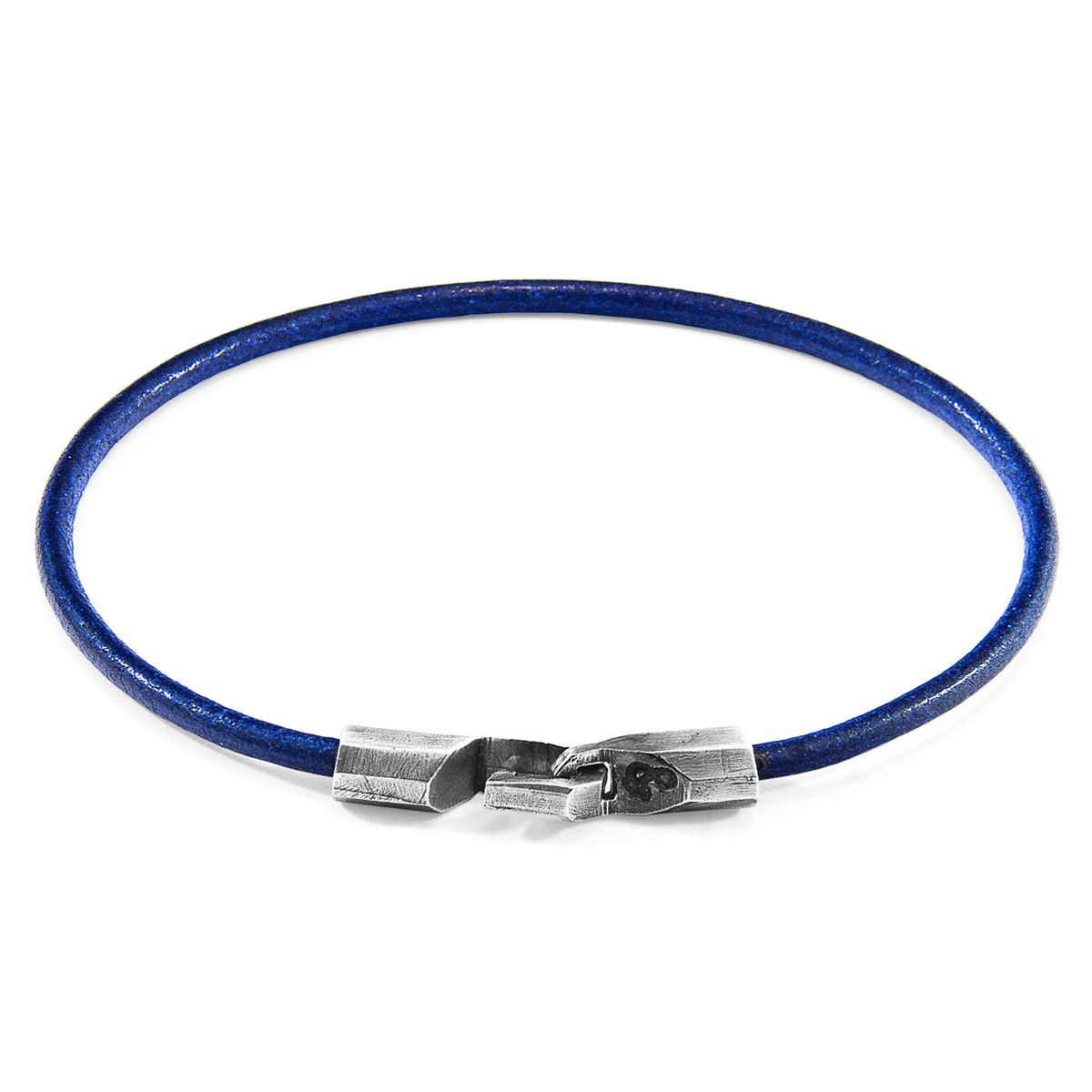 Anchor & Crew Azure Blue Talbot Silver and Round Leather Bracelet