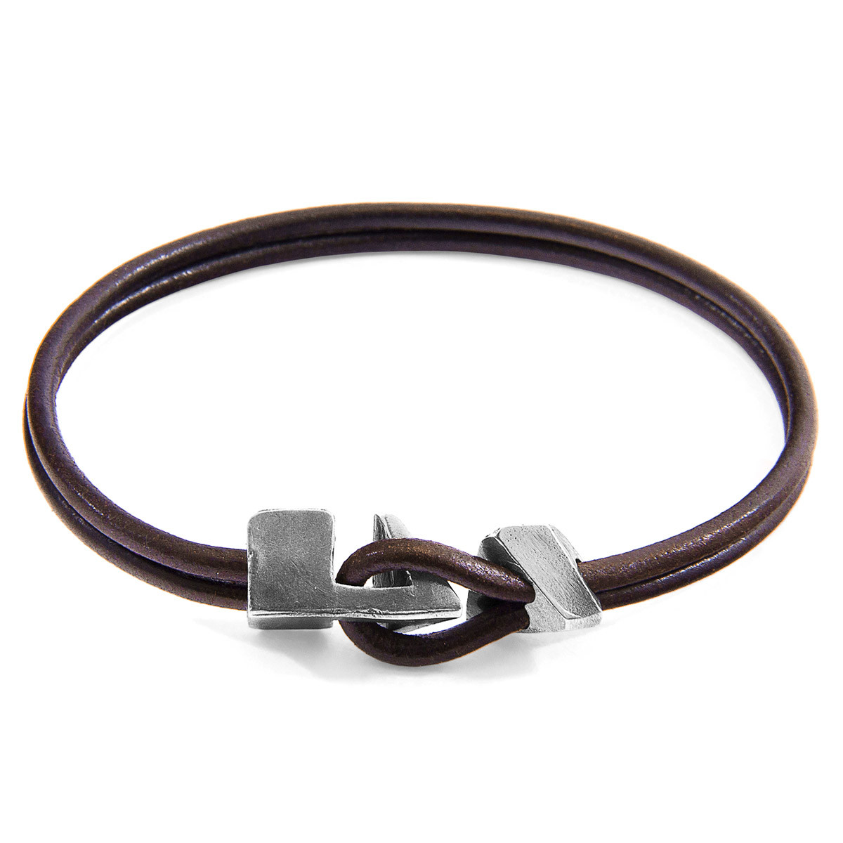 Mocha Brown Brixham Silver and Round Leather Bracelet