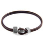 Anchor & Crew Mocha Brown Brixham Silver and Round Leather Bracelet